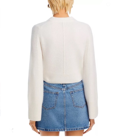 Luxurious 100% Cashmere Cropped Wide Sleeve Crewneck Cardigan By Aqua in Ivory - Picture 3 of 6